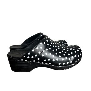 Sanita Women Black White Polka Dot Leather Clogs Professional Mules Size 39